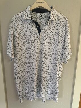 Puma White Polo with Navy Micro Print